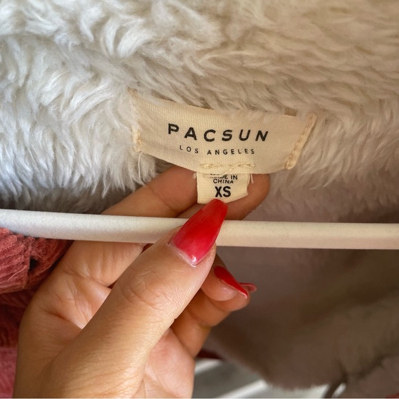 PacSun Faux Fur Collar Corduroy Oversized Jacket in Rust - Picture 14 of 14